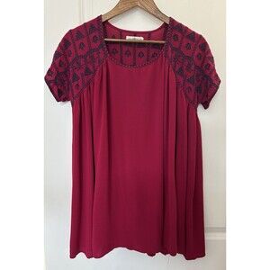 Natural Life Dress XS Small Boho Embroidered Swing Flowy Oversized Rayon Tunic